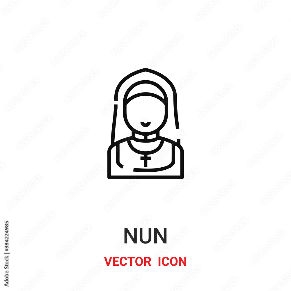 nun icon vector symbol. nun symbol icon vector for your design. Modern outline icon for your website and mobile app design. nun icon vector symbol. nun symbol icon vector for your design. Modern outline icon for your website and mobile app design.