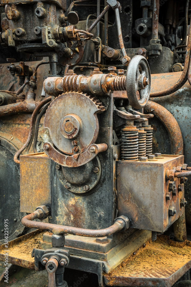 rusty worm gear on an historic engine