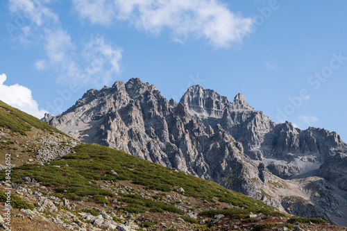 Avusor rocky mountains peak against blue sky