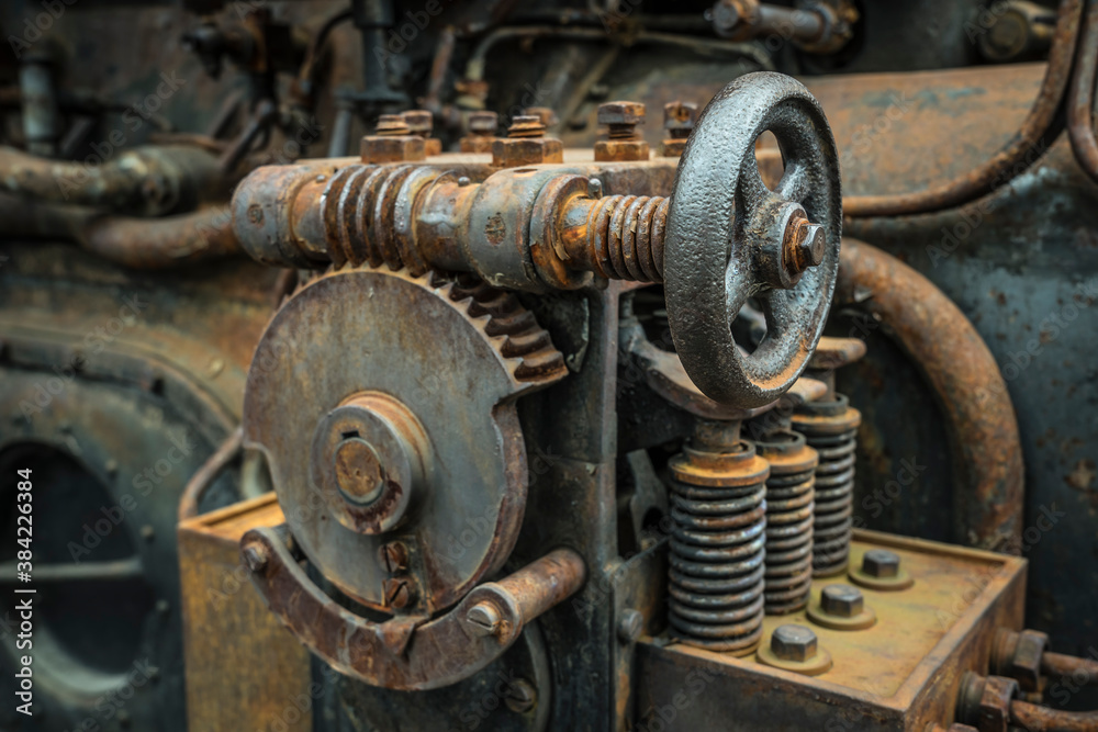 rusty worm gear on an historic engine