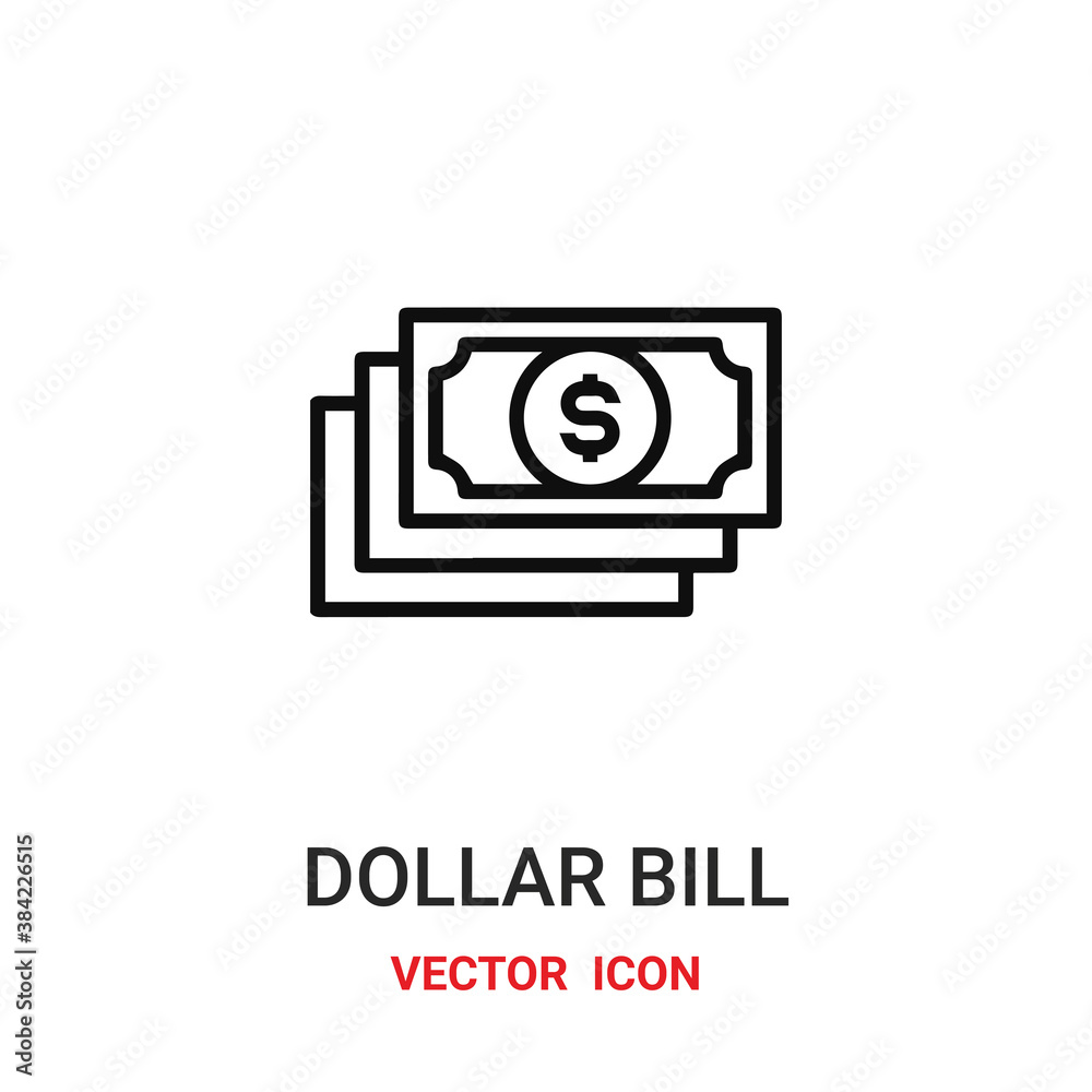dollar bill icon vector symbol. dollar bill symbol icon vector for your design. Modern outline icon for your website and mobile app design.