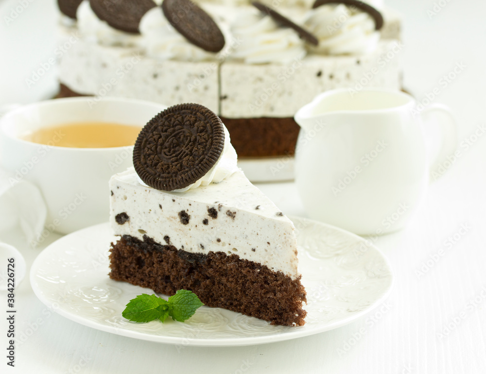 A piece of chocolate cake. Selective focus. A piece of chocolate cake. Selective focus.
