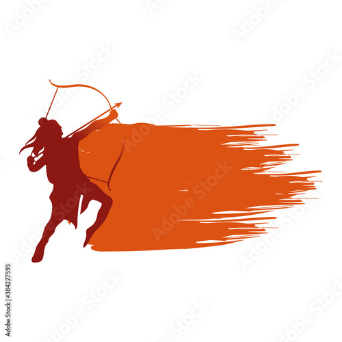 dussehra lord ram with bow and arrow red silhouette vector design