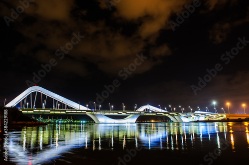 ABU DHABI, UAE - OCTOBER 23: on Oct 23, 2017 Al Maktum bridge in Abu Dhabi, United Arab Emirates.