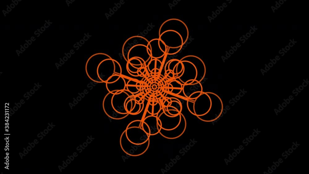 Orange graphic objectr, placed in the center that duplicates and expands in concentric waves, while it rotates clockwise and increases the size, then continues with the generated effect. Orange graphic objectr, placed in the center that duplicates and expands in concentric waves, while it rotates clockwise and increases the size, then continues with the generated effect.