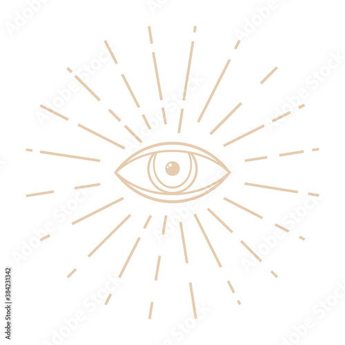 Human world eye with rays. Illuminati logo. World order symbol all-seeing eye of providence. Masonic Lodge vector illustration isolated on white background