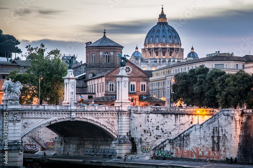 Evening view of St. Peter's Cathedral. Selective focus. Vatican City, Rome, Italy