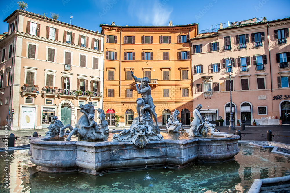 Navona square and Neptune fountain on a Sunny may morning. Rome, Lazio, Italy
