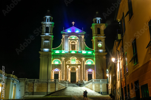 Cathedral at night in Lavagna, Italy