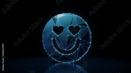 Wallpaper Mural 3d rendering 4k fly through wireframe neon glowing symbol of in love emoticon with bright dots on dark background with blured reflection on floor Torontodigital.ca