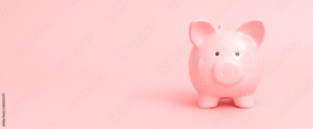 Piggy bank on pink background, budgeting concept Piggy bank on pink background, budgeting concept