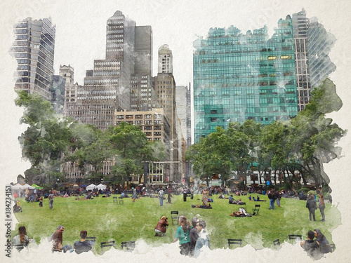 New York park in watercolor