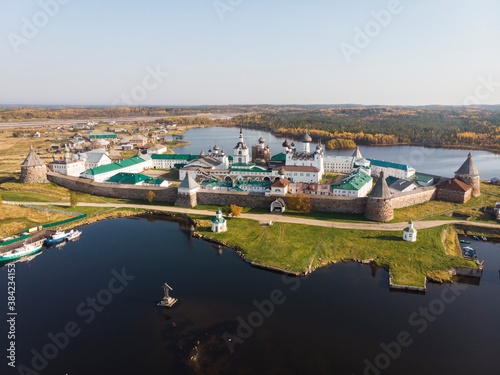 Bird's eye view of the Solovetsky Monastery and the village. Russia, Arkhangelsk region © Yakovlev