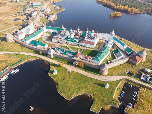 Bird's eye view of the Solovetsky Monastery and the village. Russia, Arkhangelsk region © Yakovlev