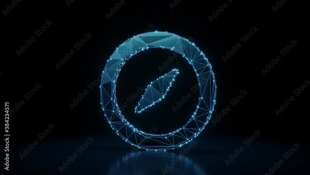 3d rendering 4k fly through wireframe neon glowing symbol of compass with bright dots on dark background with blured reflection on floor 3d rendering 4k fly through wireframe neon glowing symbol of compass with bright dots on dark background with blured reflection on floor