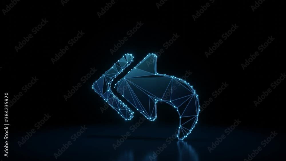 3d rendering 4k fly through wireframe neon glowing symbol of reply all ...