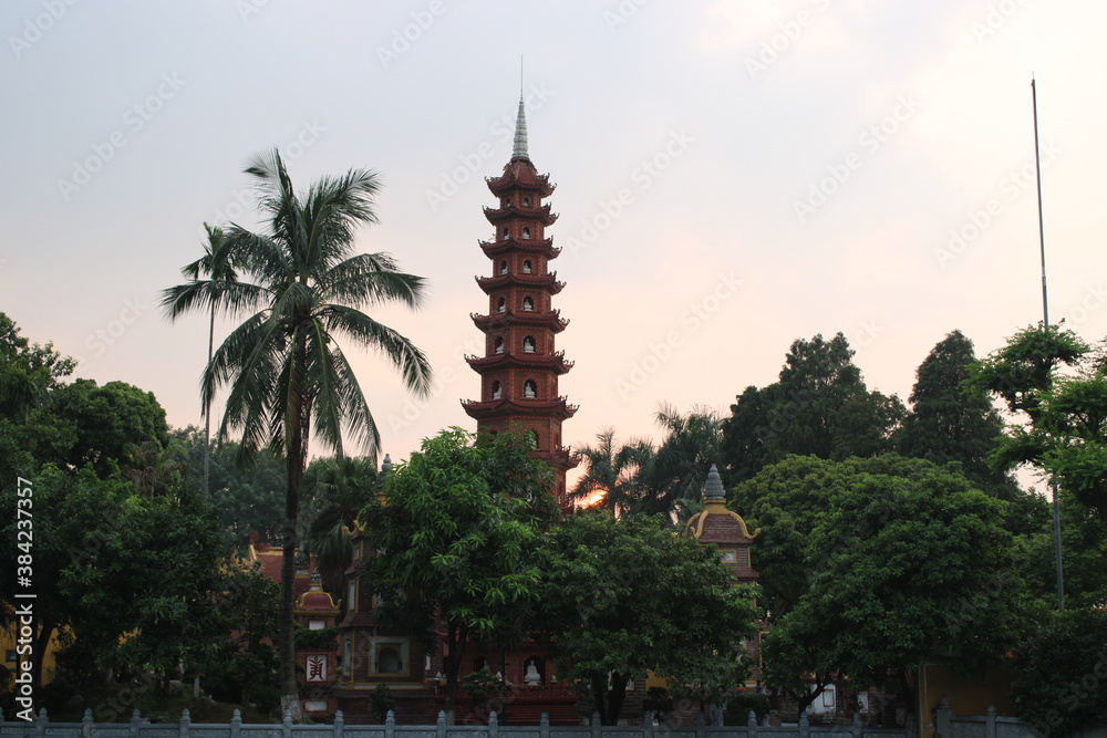 Sunset over an Asian pagoda