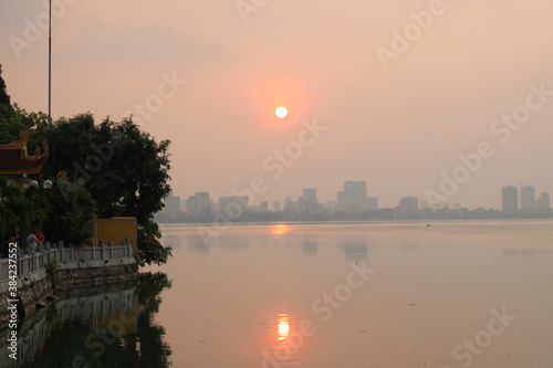 Epic sunset over the skyline of Hanoi