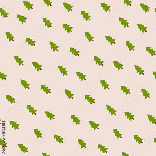 Christmas trees pattern in cartoon style on light background