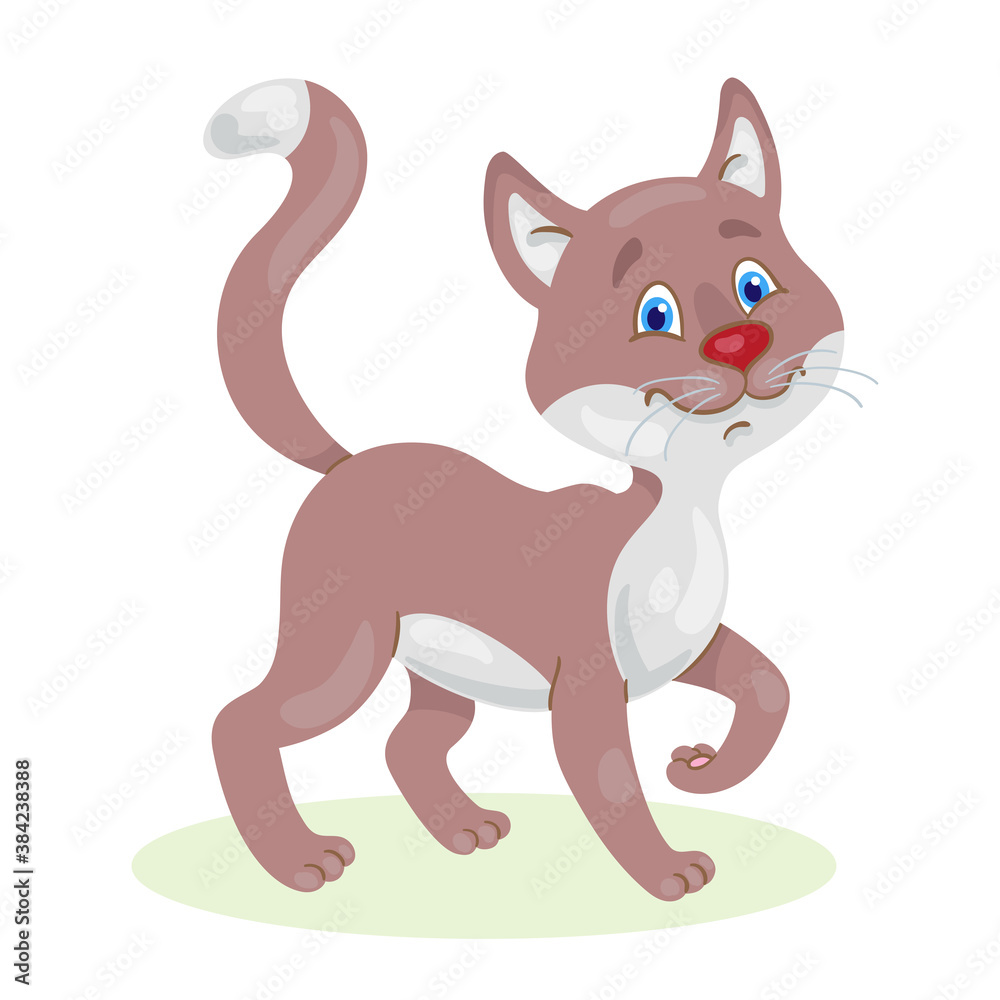 Funny cute cat.  In a cartoon style. Isolated on white background. Vector flat illustration.