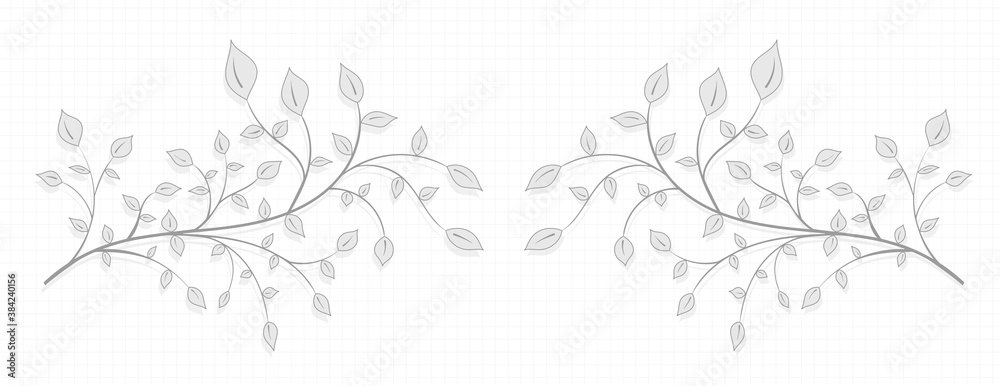 Two branches in gray vintage style on a notebook sheet
