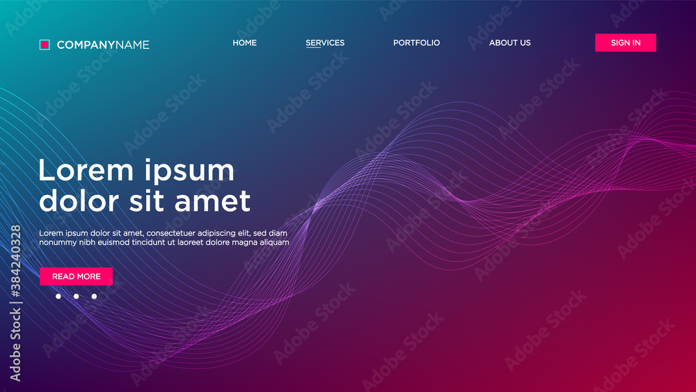 Abstract background website Landing Page. Template for websites, or apps. Modern design. Abstract vector style. line and particles. Curved wavy line, smooth stripe Vector - Vector Illustration