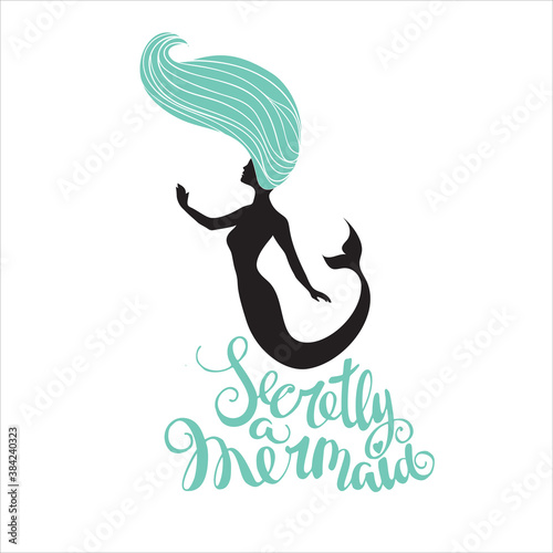 secretly mermaid concept with text isolated on white