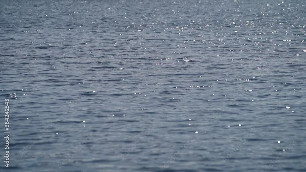 Blue water surface with ripple, sun glares on lake at sunny day in slow motion Blue water surface with ripple, sun glares on lake at sunny day in slow motion