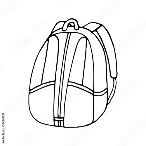 Hand drawn vector camping backpack clip art. Isolated on white background drawing for prints, poster, cute stationery, travel design. High quality illustrations