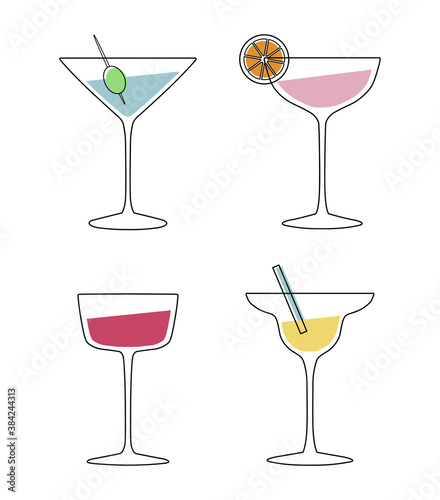 Set of cocktail drins drawing vector 