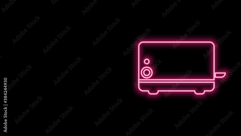 Glowing neon line Toaster icon isolated on black background. 4K Video motion graphic animation Glowing neon line Toaster icon isolated on black background. 4K Video motion graphic animation