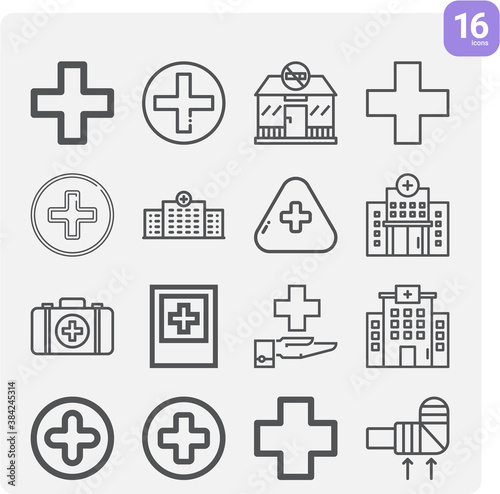 Simple set of health facility related lineal icons.