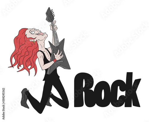 Design of funny rocker playing guitar