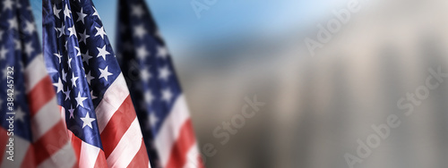 Fotografie, Tablou American flag july 4th with gouverment building in the background
