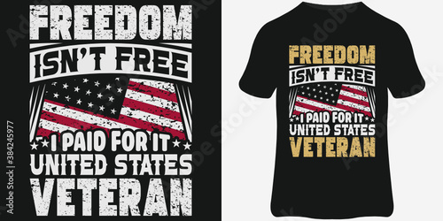 Veteran T-Shirt design template, Vintage veteran emblems, veteran quote, and vector design.