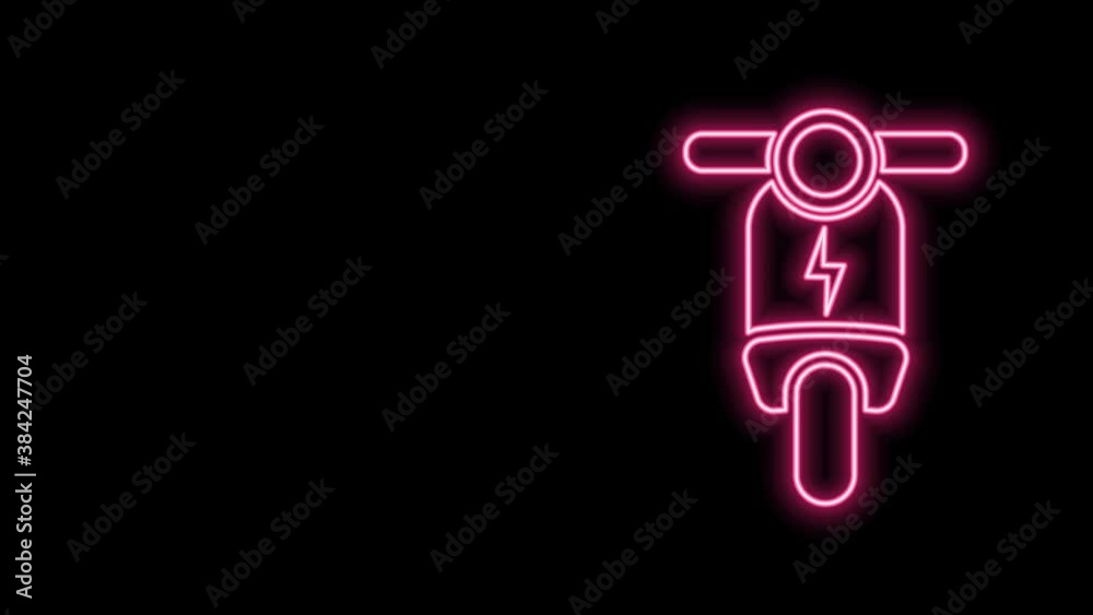 Glowing neon line Electric scooter icon isolated on black background. 4K Video motion graphic animation Glowing neon line Electric scooter icon isolated on black background. 4K Video motion graphic animation