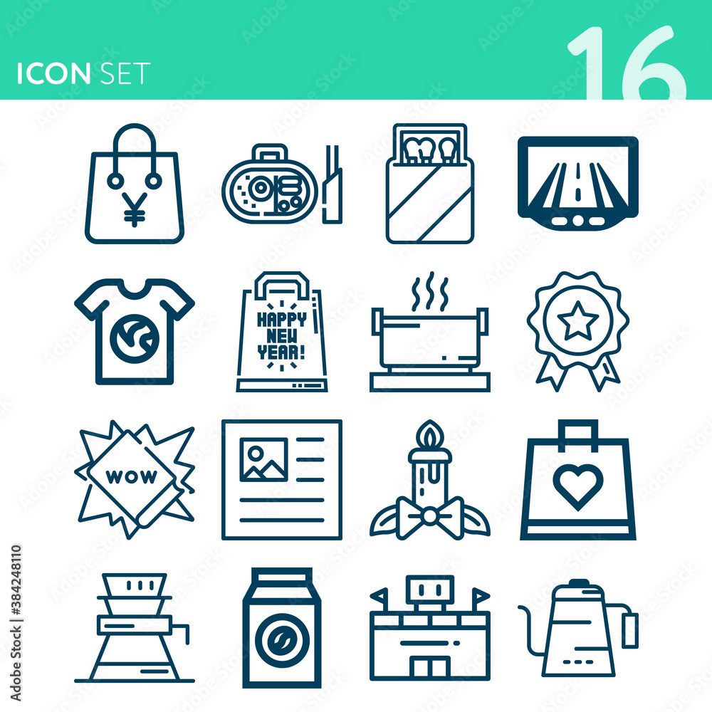 Simple set of 16 icons related to cup