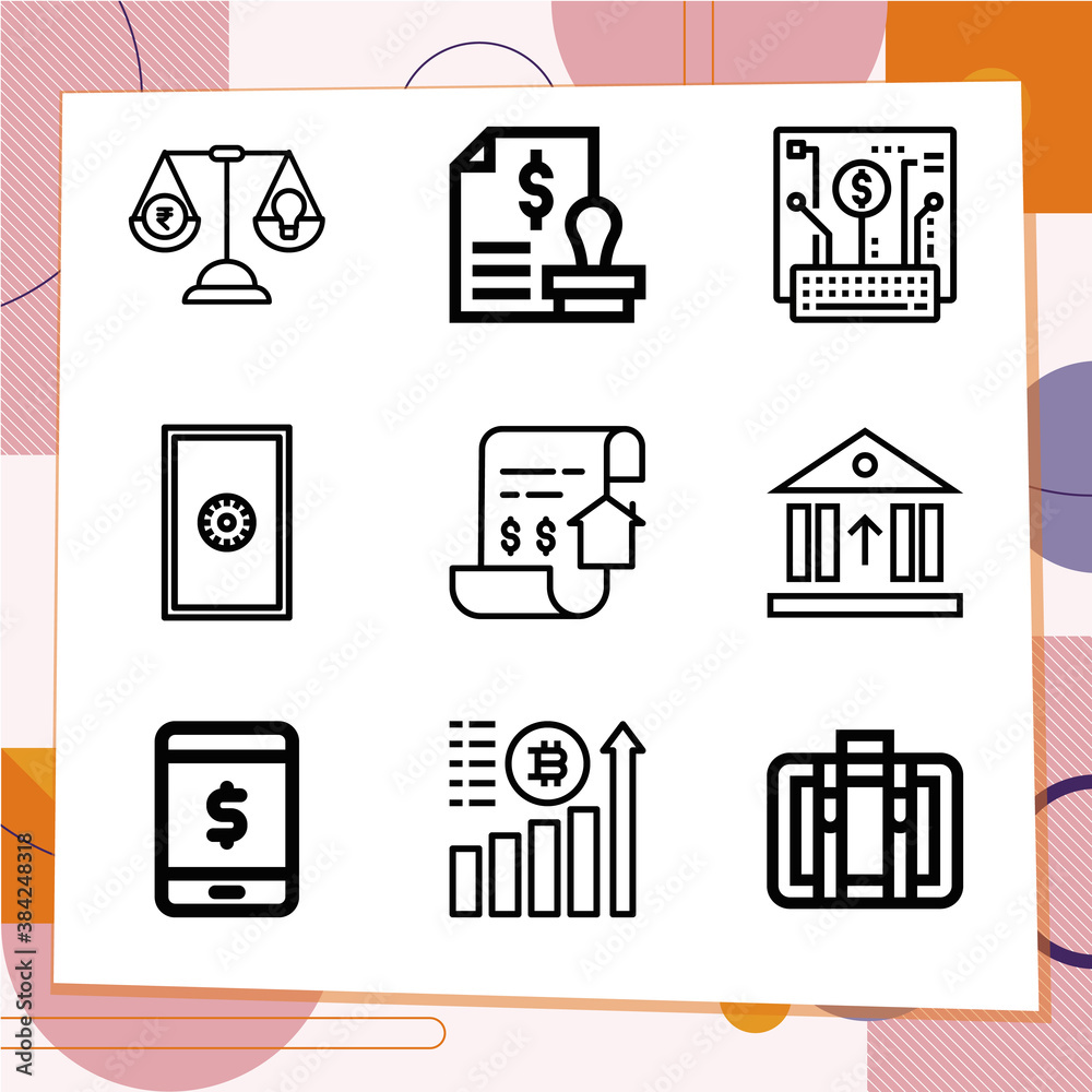 Simple set of 9 icons related to financing Simple set of 9 icons related to financing
