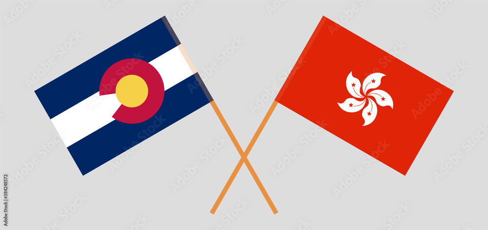 Crossed flags of The State of Colorado and Hong Kong Crossed flags of The State of Colorado and Hong Kong