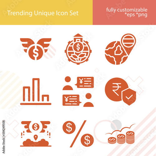 Simple set of budgetary related filled icons.