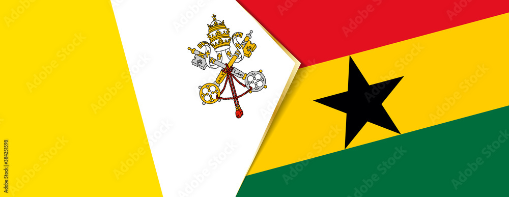 Vatican City and Ghana flags, two vector flags. Vatican City and Ghana flags, two vector flags.