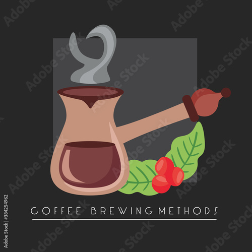 coffee brewing methods poster with turkish maker and plants