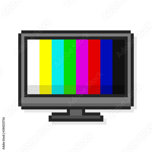 Pixel art 8-bit tv monitor with no signal rainbow bars  - editable isolated vector illustration