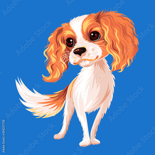 Vector cute smiling dog Cavalier King Charles Spaniel breed