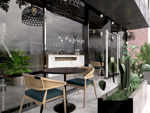 Принти на полотні 3D RENDER OF CAFE RESTAURANT AND TEA HOUSE