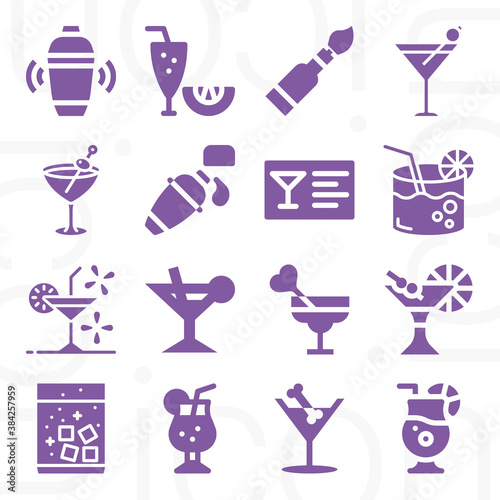 16 pack of cocktails  filled web icons set