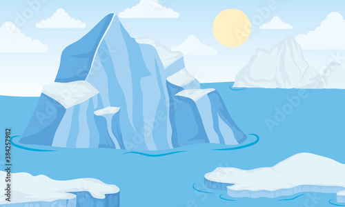 iceberg block and sun arctic scene landscape