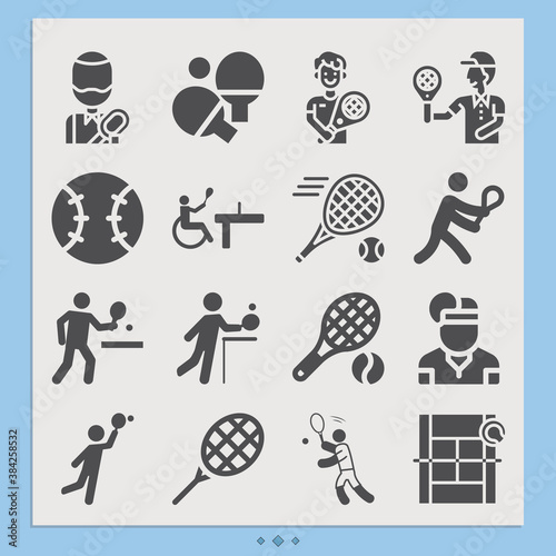 Simple set of tennis court related filled icons.