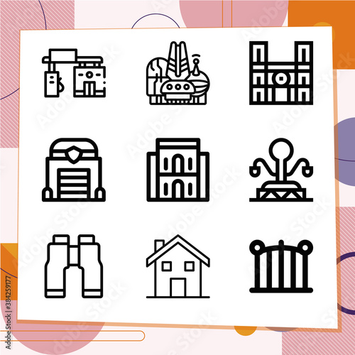 Simple set of 9 icons related to public square
