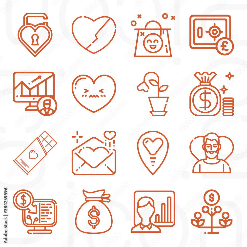 16 pack of salary  lineal web icons set